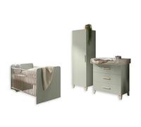 Stella Trading Prizzi Complet Aspect Ensemble de Meubles pour Chambre 3 pièces composé d'une Armoire, d'un lit de bébé et d'une Commode à Langer, Bois, Vert Pastel/Aurum, Komplett-Set