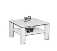 Stella Trading ROMY MINI Table basse moderne blanche brillant - table de canapé spacieuse à deux niveaux pour votre salon - 75 x 41 x 75 cm