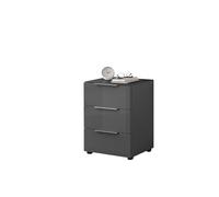 Stella Trading Santorin Anthracite avec façade en Verre - Table de Chevet Moderne avec Trois tiroirs pour Votre lit à sommier tapissier x P, Bois d'ingénierie, 45 x 61 x 40 cm (B/H/T)