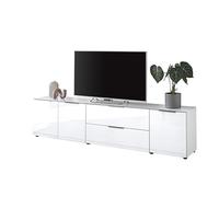 Stella Trading Santorin Bas, Blanc, Meuble TV jusqu'à 77" avec Beaucoup d'espace de Rangement pour Votre Salon - 226 x 55 x 40 cm (l x H x P), Verre Matériau : Bois, 226 cm breit