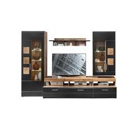 Stella Trading SONATE Kit Complet de Mur de Salon avec éclairage LED pour Votre Salon, Bois de chêne/Noir, 330 x 208 x 52 cm