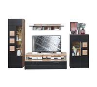 Stella Trading SONATE Kit Complet de Mur de Salon avec éclairage LED pour Votre Salon, Bois de chêne/Noir, 340 x 208 x 52 cm