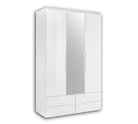 Stella Trading Spice - Armoire élégante avec Beaucoup d'espace de Rangement et Porte Miroir - Armoire Polyvalente à Portes battantes en Blanc Brillant - 126 x 208 x 57 cm (l x H x P)
