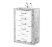 Stella Trading STONE Commode à tiroirs aspect béton, blanc brillant - Armoire à tiroirs moderne avec beaucoup d'espace de rangement pour votre salon - 66 x 102 x 37 cm (L/H/P)