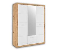 Stella Trading Stone élégante avec Beaucoup d'espace de Rangement Miroir - Armoire à Portes pivotantes Polyvalente, Aspect Artisanal, Bois d'ingénierie, Chêne Artisan/Blanc, 151 x 198 x 55 cm