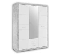 Stella Trading Stone élégante avec Beaucoup d'espace de Rangement Miroir - Armoire Polyvalente à Portes battantes Aspect béton et Blanc, Bois d'ingénierie, 152 x 198 x 55 cm
