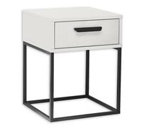 Stella Trading Suna-Blanc-Table de Chevet Moderne avec tiroir et Structure en métal Noir, Bois d'ingénierie, 40 x 52 x 38,5 cm