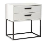 Stella Trading Suna-Blanc-Table de Chevet Moderne avec tiroirs et Structure en métal Noir, Bois d'ingénierie, 60 x 65 x 38,5 cm