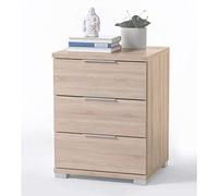 Stella Trading Table De Chevet Universelle, Aspect Chêne Sonoma, Table De Nuit Moderne avec 3 Tiroirs pour Votre Lit À Sommier Tapissier, 46 x 61 x 42 cm (L/H/P)