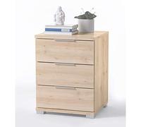 Stella Trading Table De Chevet Universelle, Aspect Hêtre Noble, Table De Nuit Moderne avec 3 Tiroirs pour Votre Lit À Sommier Tapissier, 46 x 61 x 42 cm (L/H/P)