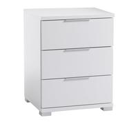 Stella Trading Table De Chevet Universelle en Blanc, Table De Nuit Moderne avec 3 Tiroirs pour Votre Lit À Sommier Tapissier, 46 x 61 x 42 cm (L/H/P)