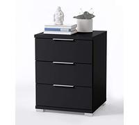 Stella Trading Table De Chevet Universelle En Noir, Table De Nuit Moderne Avec 3 Tiroirs Pour Votre Lit À Sommier Tapissier, 46 x 61 x 42 cm (L/H/P)