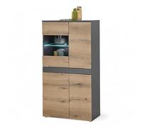 Stella Trading Taylor Vitrine Anthracite, Aspect chêne Evoke - Vitrine Moderne avec éclairage LED et Beaucoup d'espace de Rangement - 75 x 140 x 38 cm (l x H x P)