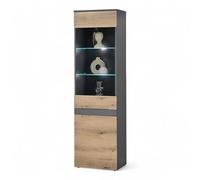 Stella Trading Taylor Vitrine Anthracite, Aspect chêne Evoke - Vitrine Moderne avec éclairage LED et Beaucoup d'espace de Rangement - 55 x 192 x 38 cm (l x H x P)
