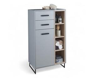 Stella Trading Tunis-Commode Aspect Armoire de Salle de Bain avec Beaucoup d'espace de Rangement, Bois d'ingénierie Métal, Gris/chêne Sonoma, Kommode