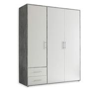 Stella Trading VALENCIA Armoire À Vêtements D’aspect Béton, Blanc, Polyvalente, 3 Portes Battantes, Avec Beaucoup D’espace De Rangement Pour Votre Chambre, 155 x 195 x 60 cm (L/H/P)
