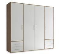 Stella Trading VALENCIA Armoire À Vêtements D’aspect Chêne Sonoma, Blanc, Polyvalente, 4 Portes Battantes, Grand Espace De Rangement Pour Votre Chambre, 206 x 195 x 60 cm (L/H/P)