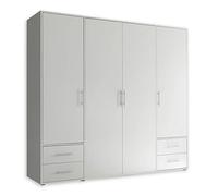 Stella Trading VALENCIA Armoire À Vêtements En Blanc, Polyvalente, 4 Portes Battantes, Avec Beaucoup D’espace De Rangement Pour Votre Chambre, 206 x 195 x 60 cm (L/H/P)