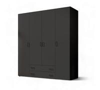 Stella Trading YARK - Penderie Polyvalente à 4 Portes - avec Beaucoup d'espace de Rangement pour Votre Chambre à Coucher - Noir Mat - 160 x 177 x 52 cm (l x H x P)