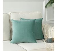 Stellhome Lot de 2 housses de coussin carrées décoratives en velours pour canapé, chambre à coucher, banc - 50 x 50 cm - Vert sauge