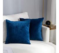 Stellhome Lot de 2 housses de coussin carrées décoratives en velours pour lit, canapé, banc, 60 x 60 cm, bleu marine