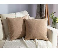 Stellhome Lot de 2 housses de coussin carrées en toile de jute et lin naturel pour lit, canapé, banc, 45,7 x 45,7 cm (45 cm)