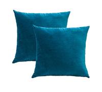 Stellhome Lot de 2 housses de coussin carrées en velours pour lit, canapé, banc, 60 x 60 cm, bleu vert