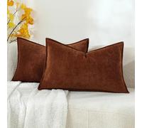 Stellhome Lot de 2 housses de coussin décoratives automnales super douces avec texture chenille pour lombaires, coussin accent uni pour canapé, sofa, chambre à coucher, salon, 30,5 x 50,8 cm, marron