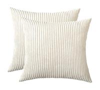Stellhome Lot de 2 housses de coussin décoratives carrées douces en velours côtelé et à rayures pour salon, canapé, lit, sofa (50 x 50 cm, crème)