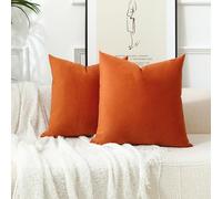 Stellhome Lot de 2 housses de coussin décoratives d'automne carrées en velours doux pour lit, canapé, banc, 40 x 40 cm, orange brûlé