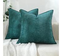 Stellhome Lot de 2 housses de coussin décoratives en chenille douce de style bohème naturel et rustique pour lit, canapé, salon, 50,8 x 50,8 cm, bleu sarcelle naturel
