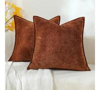 Stellhome Lot de 2 housses de coussin décoratives en chenille douce unie de style bohème et rustique pour canapé, chambre à coucher, salon, décoration d'intérieur, 40,6 x 40,6 cm, marron moka