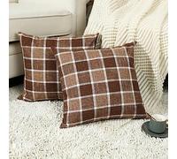 Stellhome Lot de 2 housses de coussin décoratives en lin à carreaux de buffle de style rustique pour canapé, sofa et salon, 40,6 x 40,6 cm, carreaux chocolat