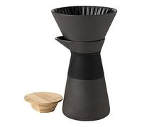 Stelton Cafetière filtre Theo – Grès mat noir, couvercle bambou, 0,6 L, design rustique et élégant