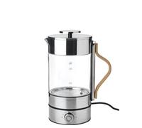Stelton Emma Bouilloire 1,2 l - Réglage de la température 40-100 °C, fonction maintien au chaud, verre borosilicate et acier inoxydable, 1350 W, poignée en bois, transparent/acier
