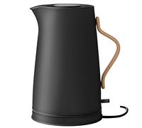 Stelton Emma Bouilloire Électrique 1.2L - Acier Noir, Manche Hêtre, Sans Fil, Filtre Anti-Calcaire, Arrêt Auto - Style Nordique Élégant pour Café & Thé - Sécurité Anti-Ébullition à Sec, Prise UE