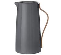 Stelton Emma Carafe isotherme à double paroi en acier inoxydable avec poignée en bois de hêtre, couvercle facile à clipser, finition brillante (gris)