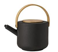 Stelton Théière Theo en grès scandinave, finition fonte, poignée et couvercle en bambou, design Francis Cayouette, 1,25 L, noir-brun classique.