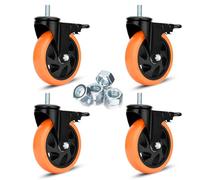 Stem Caster Wheels 5 inch Swivel Casters Set of 4 Heavy Duty 1500 lbs 1/2"-13 x 1" Threaded Casters Dual Locking Industrial Castor Safety Smooth Quiet Caster with Brakes Wheels for Cart, Furniture