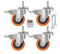 Stem Caster Wheels Heavy Duty Casters PVC M8-1.25x1″ (Stem Diameter 8mm, Stem Length:1″) Casters with Brake Dual Locking for Home, Office, Industry use (2 Inch, with Brake)