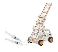 STEM Expériences scientifiques Kit d'échelle de camion de pompier hydraulique en bois - Kits de sciences d'ingénierie pour enfants, projet de physique éducatif avec système de pompe à seringue, modèle