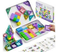 STEM MATCH 3-en-1 Tuiles et Blocs Magnétiques Set de Voyage pour Enfants : 48 pièces dans Une boîte métallique Ultra-légère (380 g) & Rangement en 45 s - Voyage pour garçons et Filles de 3 à 6 Ans