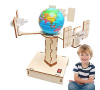 STEM Science Toys - Projet d'assemblage de modèle satellite, kit spatial orbital fait à la main, structure de 16,5 cm de large + veine en bois naturel, élément de plateau en bois robuste | p