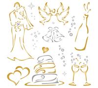 Stencil Company - Pochoir de Mariage - 16,5 x 16,5 cm - Grand Pochoir Réutilisable - Motif Colombes de Champagne
