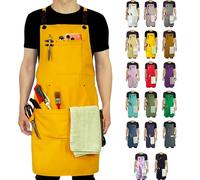 Stenffy Tablier de cuisine, tablier de travail, toile, plusieurs poches, jardinage, peinture, barbecue, artiste, charpentier, tailles M à XXL, jaune
