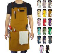 Stenffy Tablier de cuisine, tablier de travail, toile, plusieurs poches, jardinage, peinture, barbecue, artiste, charpentier, tailles M à XXL, kaki