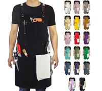 Stenffy Tablier de travail fait à la main, toile de coton, plusieurs poches, tablier réglable à dos croisé, tablier pour barbecue, café, cuisine, charpentier, artiste, tabliers pour hommes et femmes,