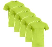 Stenso Naos Tee Shirt Homme Coton Lot de 5 - T Shirt Homme Manches Courtes - Col Rond 1.5 cm - T-Shirts à Manches Courtes Respirants - Couleur Unie, Confort Optimal Vert Acide XL