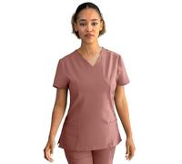 Stenso Nobby Blouse Medicale Femme - Tenue Infirmiere Professionnelle Blanche Équipée Col en V, Manches Courtes, Fentes Latérales, Trois Poches, Matériau Élastique et Stretch Mauve 2XL