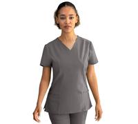 Stenso Nobby Blouse Medicale Femme - Tenue Infirmiere Professionnelle Blanche Équipée Col en V, Manches Courtes, Fentes Latérales, Trois Poches, Matériau Élastique et Stretch Graphite S